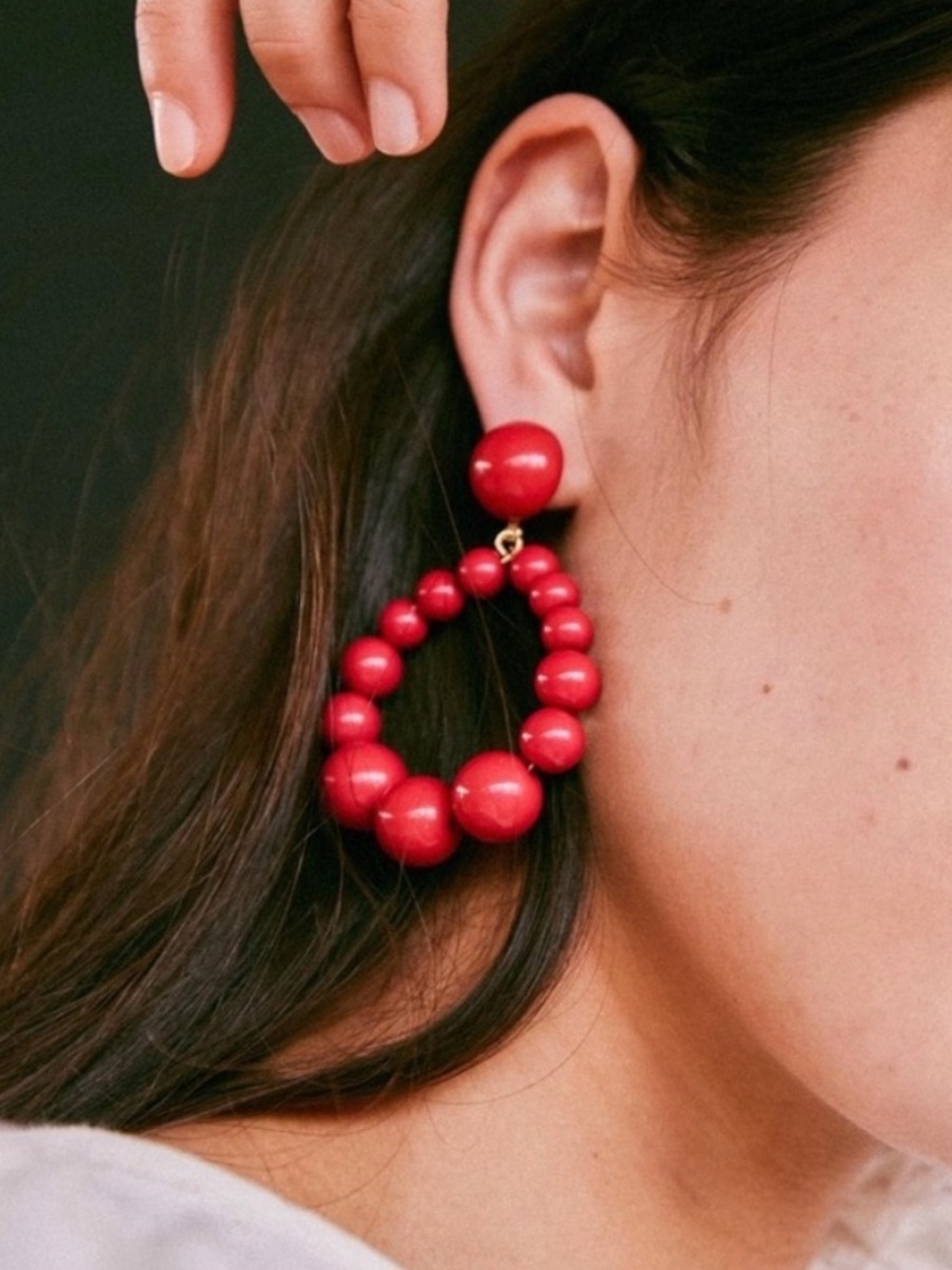 Sezane Charlie Hoop Earrings Statement Beaded Oversized Resin Grapefruit Red